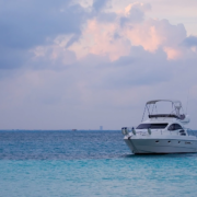 Boat anchored in open water