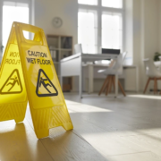 Wet floor sign on floor